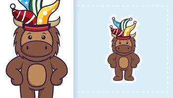 Cute bull mascot character. Can be used for stickers, patches, textiles, paper. Vector illustration