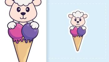 Cute sheep mascot character. Can be used for stickers, patches, textiles, paper. Vector illustration