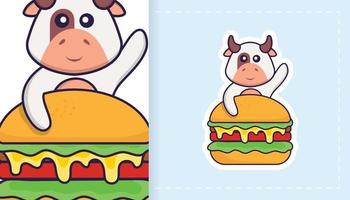 Cute cow mascot character. Can be used for stickers, patches, textiles, paper. Vector illustration