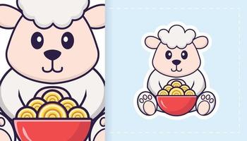 Cute sheep mascot character. Can be used for stickers, patches, textiles, paper. Vector illustration