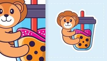 Cute lion mascot character. Can be used for stickers, patches, textiles, paper. Vector illustration