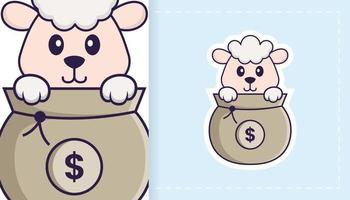 Cute sheep mascot character. Can be used for stickers, patches, textiles, paper. Vector illustration