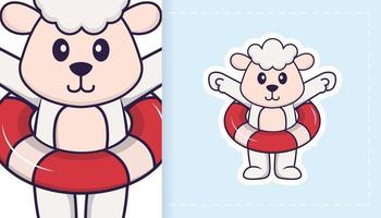 Cute sheep mascot character. Can be used for stickers, patches, textiles, paper. Vector illustration