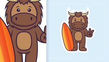 Cute bull mascot character. Can be used for stickers, patches, textiles, paper. Vector illustration