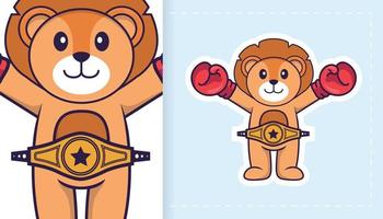 Cute lion mascot character. Can be used for stickers, patches, textiles, paper. Vector illustration