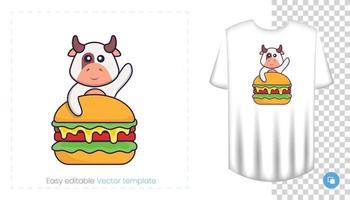 lindo personaje de vaca. estampados en camisetas, sudaderas, fundas para móviles, souvenirs. Ilustración de vector aislado sobre fondo blanco.