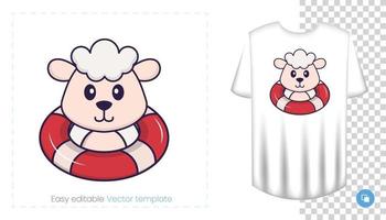 Cute sheep character. Prints on T-shirts, sweatshirts, cases for mobile phones, souvenirs. Isolated vector illustration on white background.