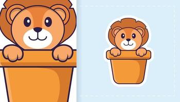 Cute lion mascot character. Can be used for stickers, patches, textiles, paper. Vector illustration