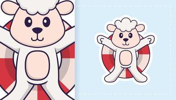 Cute sheep mascot character. Can be used for stickers, patches, textiles, paper. Vector illustration