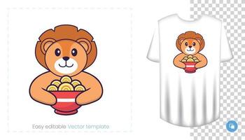 Cute lion character. Prints on T-shirts, sweatshirts, cases for mobile phones, souvenirs. Isolated vector illustration on white background.