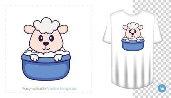 Cute sheep character. Prints on T-shirts, sweatshirts, cases for mobile phones, souvenirs. Isolated vector illustration on white background.