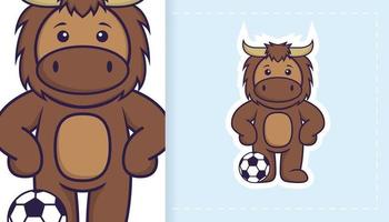 Cute bull mascot character. Can be used for stickers, patches, textiles, paper. Vector illustration