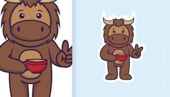 Cute bull mascot character. Can be used for stickers, patches, textiles, paper. Vector illustration