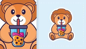 Cute lion mascot character. Can be used for stickers, patches, textiles, paper. Vector illustration