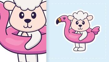 Cute sheep mascot character. Can be used for stickers, patches, textiles, paper. Vector illustration