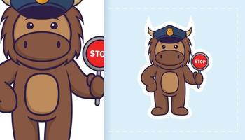 Cute bull mascot character. Can be used for stickers, patches, textiles, paper. Vector illustration