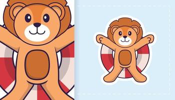 Cute lion mascot character. Can be used for stickers, patches, textiles, paper. Vector illustration