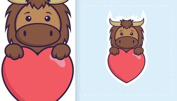 Cute bull mascot character. Can be used for stickers, patches, textiles, paper. Vector illustration