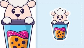 Cute sheep mascot character. Can be used for stickers, patches, textiles, paper. Vector illustration