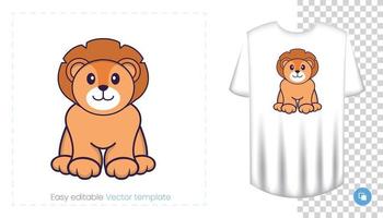 Cute lion character. Prints on T-shirts, sweatshirts, cases for mobile phones, souvenirs. Isolated vector illustration on white background.