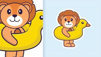 Cute lion mascot character. Can be used for stickers, patches, textiles, paper. Vector illustration