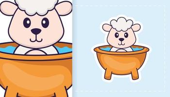 Cute sheep mascot character. Can be used for stickers, patches, textiles, paper. Vector illustration