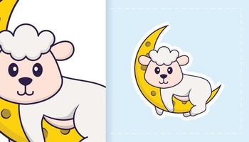 Cute sheep mascot character. Can be used for stickers, patches, textiles, paper. Vector illustration