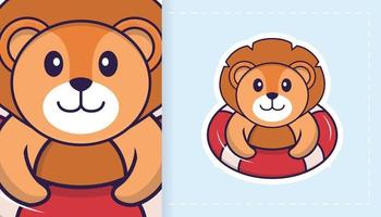 Cute lion mascot character. Can be used for stickers, patches, textiles, paper. Vector illustration