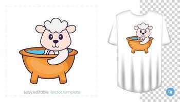 Cute sheep character. Prints on T-shirts, sweatshirts, cases for mobile phones, souvenirs. Isolated vector illustration on white background.