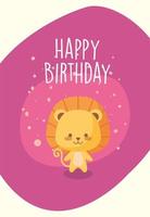 dibujos animados de león y diseño de vector de feliz cumpleaños