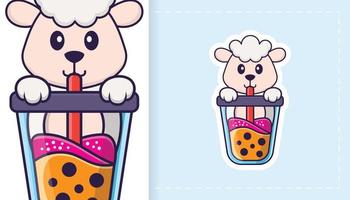 Cute sheep mascot character. Can be used for stickers, patches, textiles, paper. Vector illustration