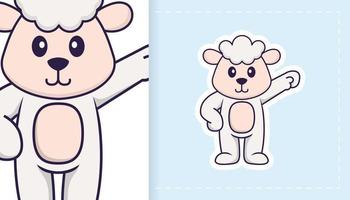 Cute sheep mascot character. Can be used for stickers, patches, textiles, paper. Vector illustration