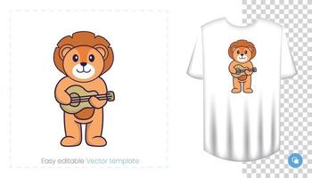 Cute lion character. Prints on T-shirts, sweatshirts, cases for mobile phones, souvenirs. Isolated vector illustration on white background.