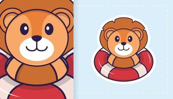 Cute lion mascot character. Can be used for stickers, patches, textiles, paper. Vector illustration