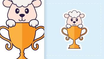 Cute sheep mascot character. Can be used for stickers, patches, textiles, paper. Vector illustration