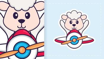 Cute sheep mascot character. Can be used for stickers, patches, textiles, paper. Vector illustration