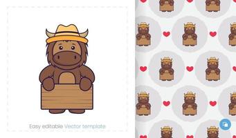 Cute bull mascot character. Can be used on stickers, patches, textiles, paper, cloth and others. vector