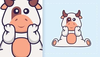 Cute cow mascot character. Can be used for stickers, patches, textiles, paper. Vector illustration