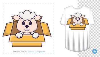 Cute sheep character. Prints on T-shirts, sweatshirts, cases for mobile phones, souvenirs. Isolated vector illustration on white background.