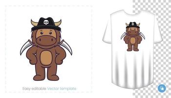 Cute bull mascot character. Can be used on stickers, patches, textiles, paper, cloth and others. vector