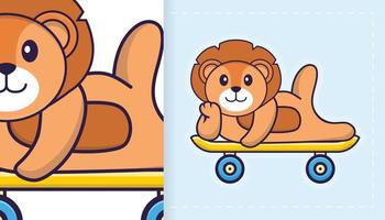 Cute lion mascot character. Can be used for stickers, patches, textiles, paper. Vector illustration