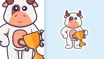 lindo personaje de mascota de vaca. se puede utilizar para pegatinas, parches, textiles, papel. ilustración vectorial vector