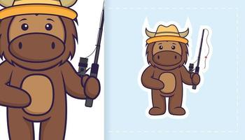 Cute bull mascot character. Can be used for stickers, patches, textiles, paper. Vector illustration