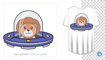 Cute lion character. Prints on T-shirts, sweatshirts, cases for mobile phones, souvenirs. Isolated vector illustration on white background.