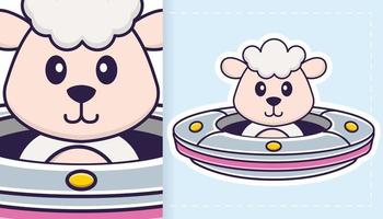 Cute sheep mascot character. Can be used for stickers, patches, textiles, paper. Vector illustration