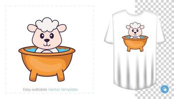 Cute sheep character. Prints on T-shirts, sweatshirts, cases for mobile phones, souvenirs. Isolated vector illustration on white background.