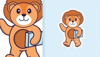 Cute lion mascot character. Can be used for stickers, patches, textiles, paper. Vector illustration