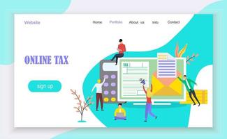 Online tax payment concept, when small people filling tax form and sending vector