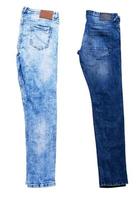 Blue and dark blue jeans on white background set or collage photo