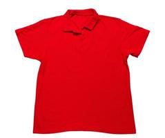 Red t-shirt mock up isolated on white backgrund, empty t shirt close up, polo red Tshirt over white photo